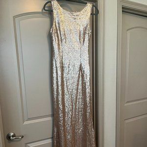 Lulu's Slink and Wink Matte Rose Gold Sequin Maxi Dress - Medium